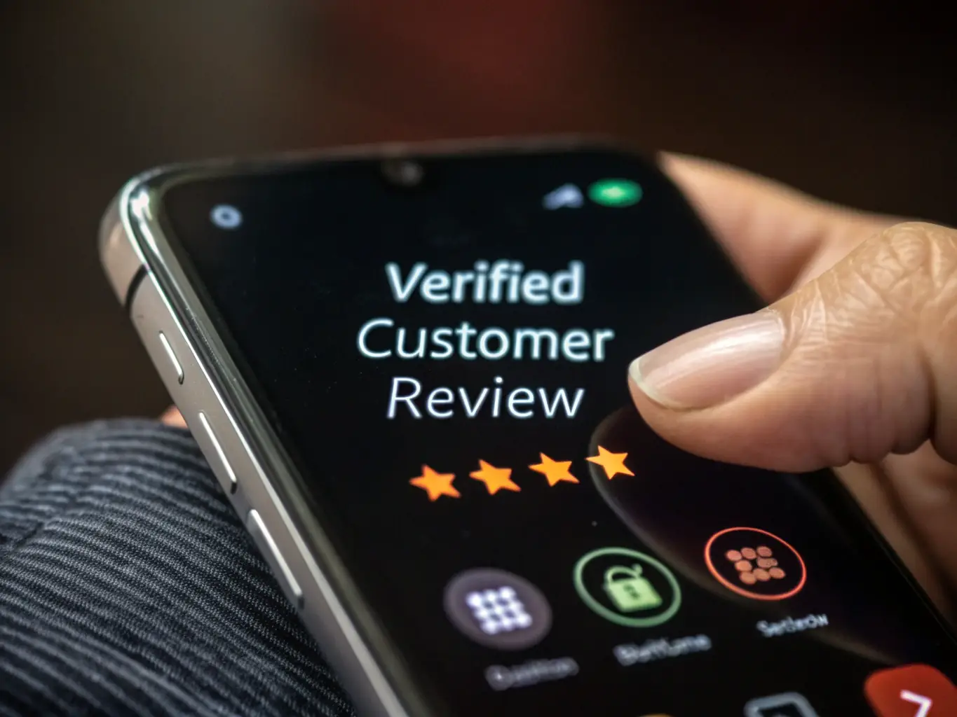 A close-up shot of a five-star review on Tico.Social, with a smiling homeowner in the background, emphasizing the importance of positive feedback.