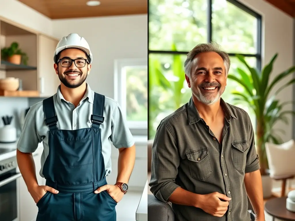 A professional contractor in Costa Rica using the Tico.Social app on their smartphone, smiling confidently while managing job requests and client communications.